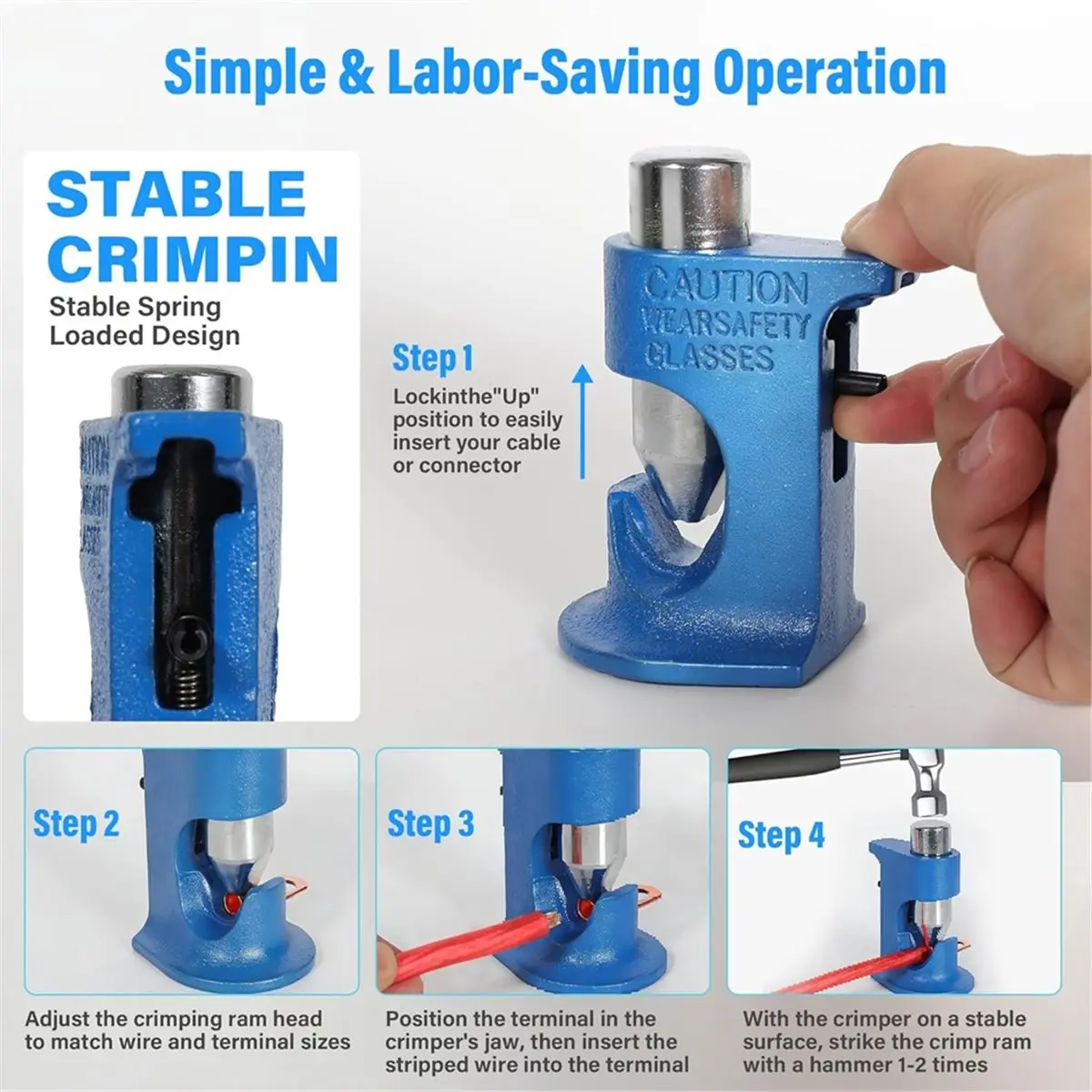 Cable Cutter and Hammer Lug Crimper Tool Kits,Heavy Duty Cable Cutting/Stripping/Crimping for 16 AWG to 4/0 AWG