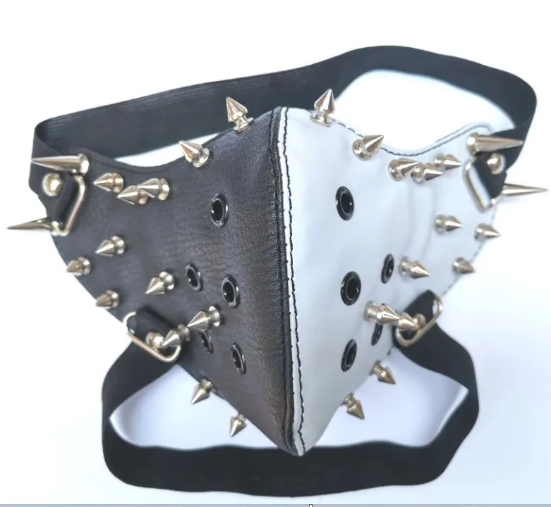 Men Women's White Black PU Leather Rivet Punk Rock Mask Lady's Breathable Party Cosplay Halloween Mouth-muffle R1928