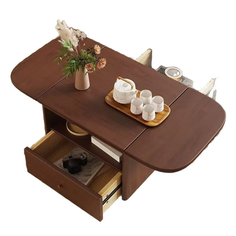 طاولة قهوة من الخشب الصلب قابلة للطي وطاولة طعام متنقلة مزدوجة الأغراض قابلة للطي وشقة صغيرة بسيطة لغرفة المعيشة وطاولة شاي م