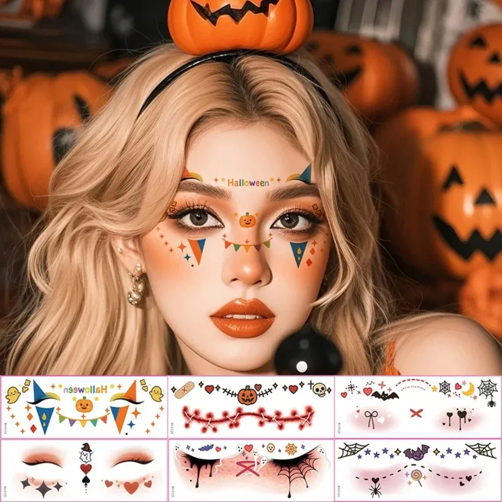Disposable Waterproof Halloween Bat Face Tattoo Stickers Long Lasting Terrifying Temporary Cheek Stickers for Women Party Makeup