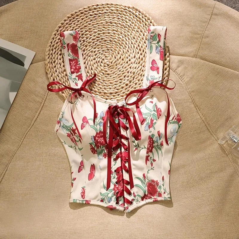 

French sweet print butterfly-end corset, vintage art, elegant and stylish corset, perfect for weddings and evening parties.