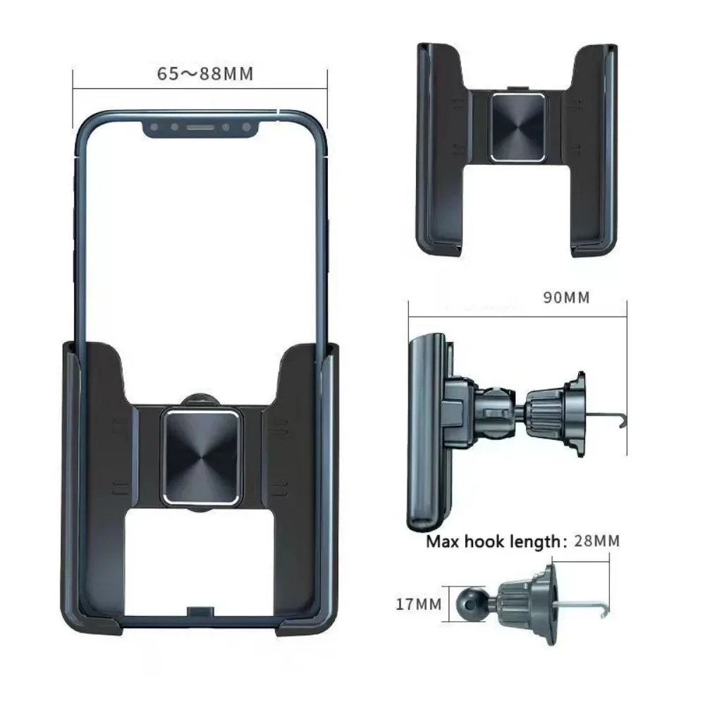 360° Rotation Car Phone Holder Base Black Phone Gravity Lock Phone Mount Holder for Car Air Vent Clip Mount GPS Support Stand