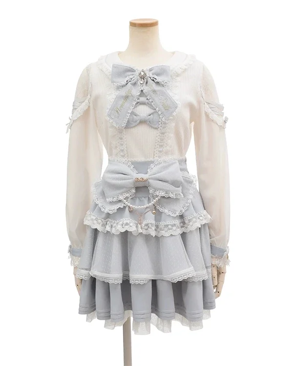 Japanese Liz Mine Mass Production Multi-Layer Lace Big Bow Skirt Spring Summer Sweet Girls Pink Black High Waisted Pleated Skirt