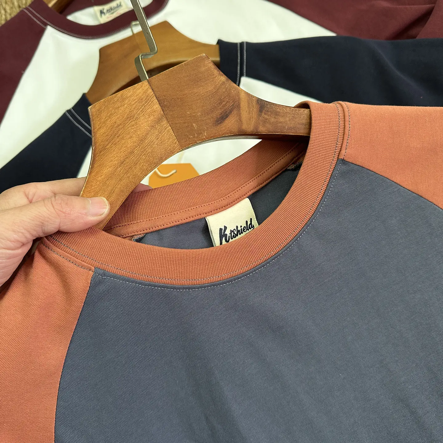 Summer American Retro Short-sleeved O-neck Two-color PatchworkT-shirt Men's Fashion Simple 100% Cotton Washed Casual Sport Tops
