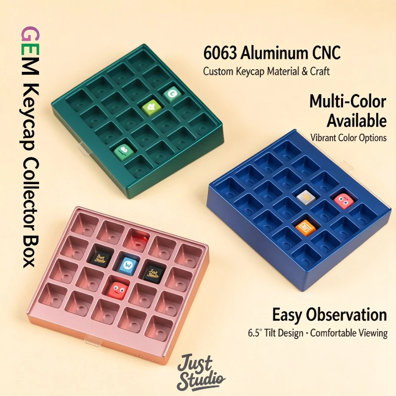 GEM Aluminum Keycaps Collection Box Custom CNC Keycap Storage Box Dustproof Display Case for Mechanical Keyboard Accessories