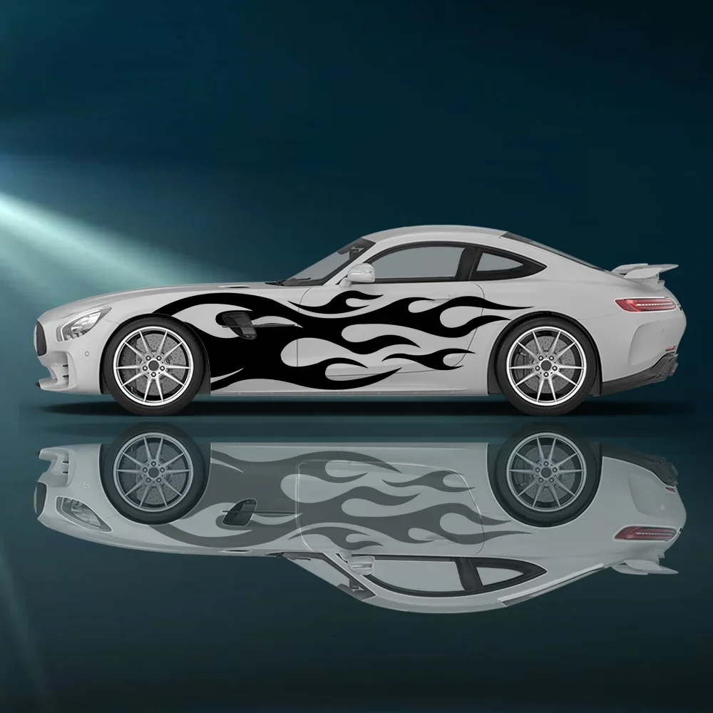Blue Flame Lines Pattern Car Side Sticker Vinyl Self-adhesive Paper Motorsport Paint Decal Suitable for Car Truck Suv Decoration