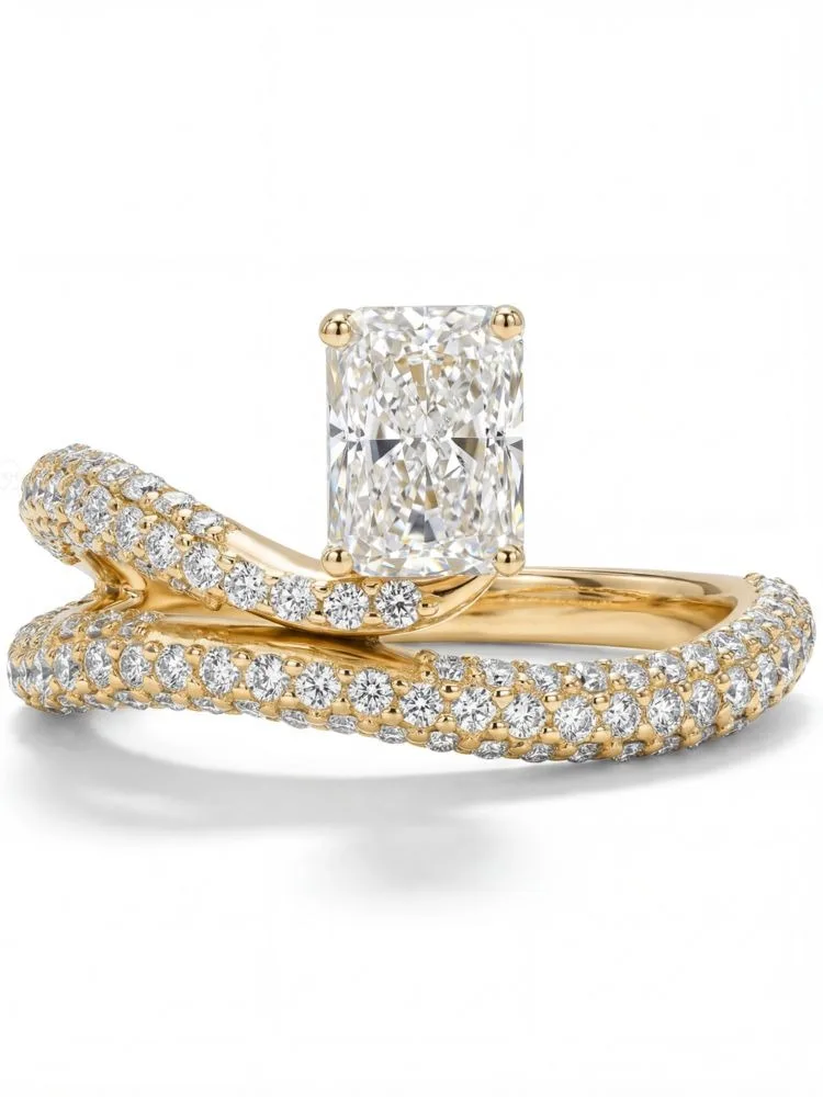 925 Sterling Silber Goldener Rechteckiger Zirkon-Ring für Damen, Jubiläum, Hochzeit, Alltag, Luxus, Hochwertiger Edel-Schmuck – Detail 6