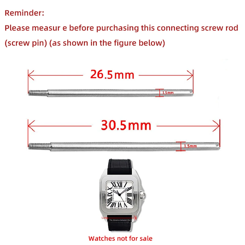 30.5mm 26.5mm Pin Watch Accessories to Santos Watch Head Silicone/Leather Strap Screw Rod Santos Connecting Rod Santos Watch Rod