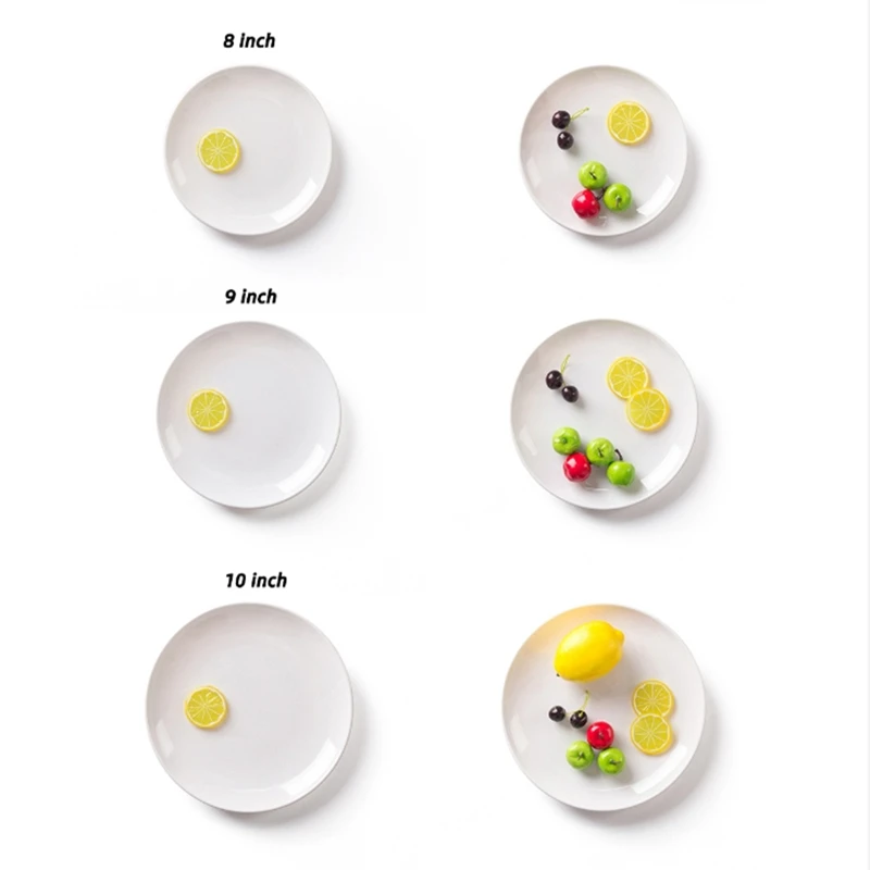 8-14 Inch Round White Melamine Dinner Plate Hotel Western Steak Trays Dessert Bone TablewareDishes Plastic Imitation Porcelain