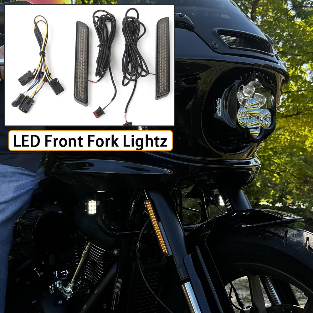 

NEW Motorcycle LED Black Front Fork Light Turn Signal For Harley Softail Low Rider ST El Diablo FXRST FXLRST Fat Boy 2022+UP