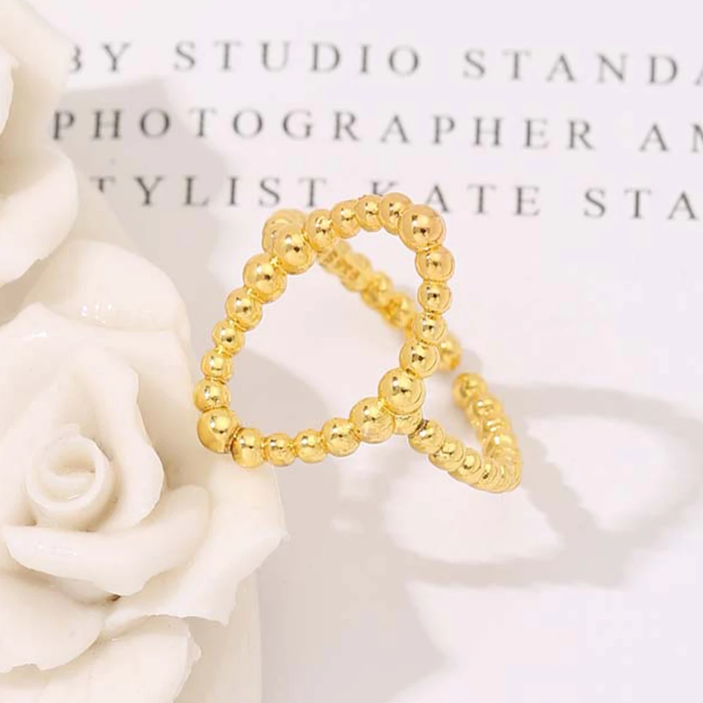 CHENGXUN Design Sense Round Bead Geometric Opening Ring For Women Adjustable Gothic Gold Plated Party Girl's Fingers Mother Day