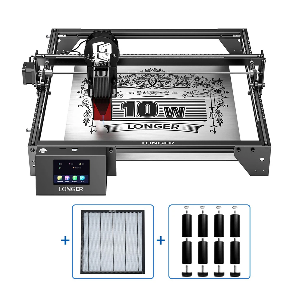 RAY5 10W LASER ENGRAWING MACHINE Quick Focus Wifi control together with 500mm(19.69inch) Honeycomb Panel and Taller FEET