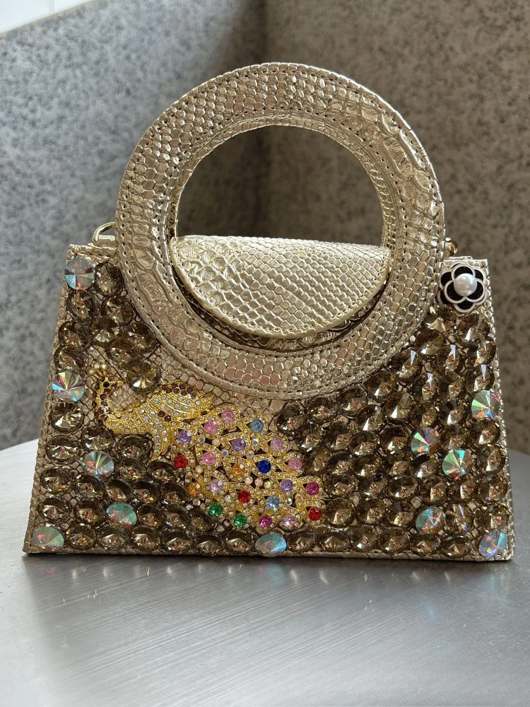 

New Peacock Full Diamond Dinner Bag Rhinorrhea Bag Handlebar Sequined Wedding Bags for Women