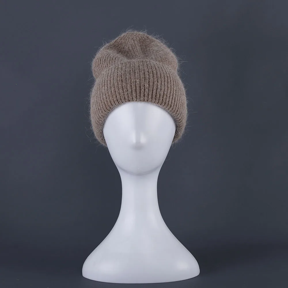 2024 Kaninchen Fell Mützen Weiche Warme Flauschige Winter Hut für Frauen Angora Gestrickte Hut Skullies Beanies Weibliche Motorhaube Frau Stricken Kappe – Detail 10
