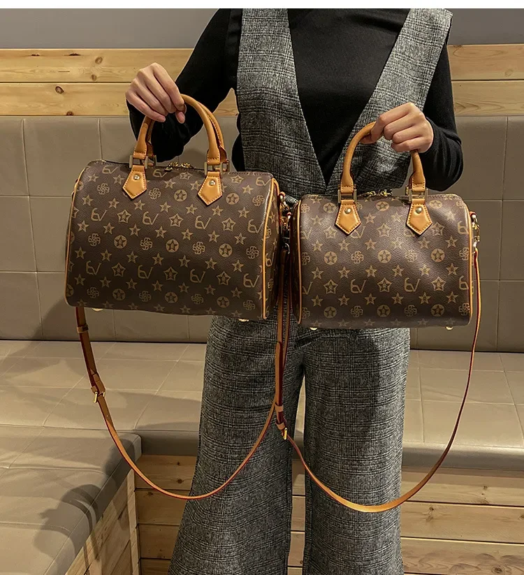

High Quality Soft Leather Printed Boston Bag 2026 New Design Women Bag Advanced Texture Versatile Fashion Shoulder Crossbody Bag