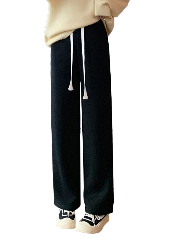 กางเกงขายาวทรงตรงเอวสูงผ้าฝ้ายเนื้อนุ่มใส่สบายสำหรับผู้หญิง