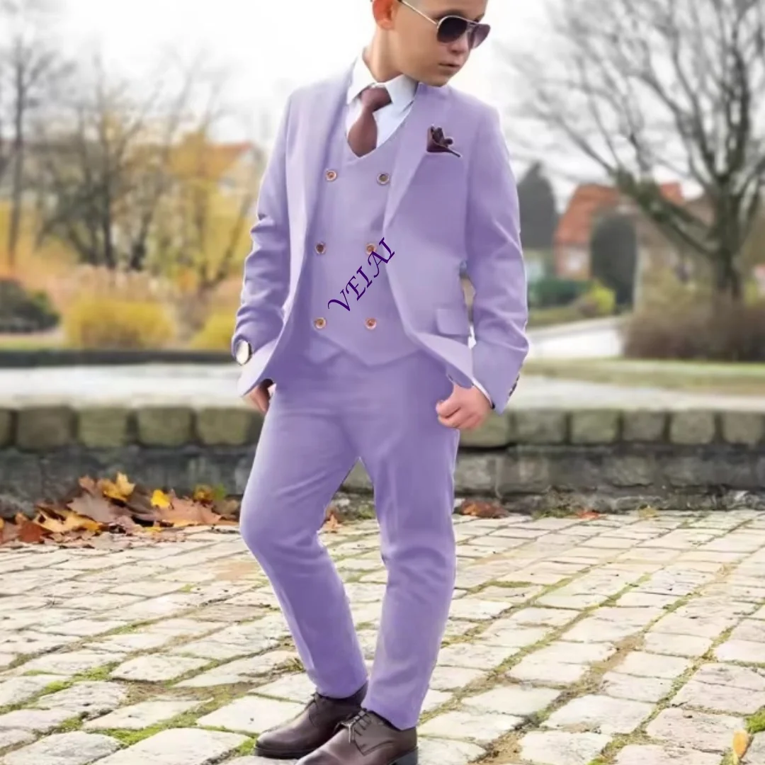 Boys 3 Piece Formal Suit Set Customizable Wedding Tuxedo Blazer Pants Vest Kids 2-16 Years