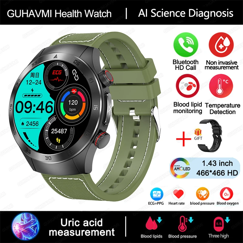 GUHUAVMI 2025, neue Saphirglas-Laserbehandlung, drei hohe Smartwatches für Männer, EKG + PPG, Herzfrequenz, Blutsauerstoff, Gesundheits-Tracker, Smartwatches 6
