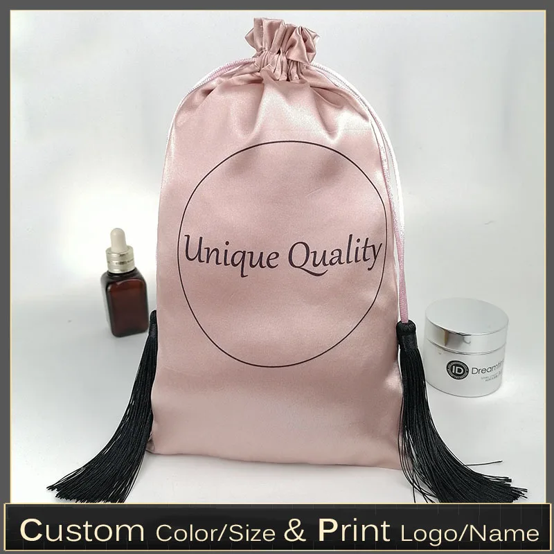 

Silk Gift Pouch Custom Logo Satin Drawstring Bags Packaging Extenssions Cosmetic Tools HandBag Clothes Jewelry Hair Shoe Sachet