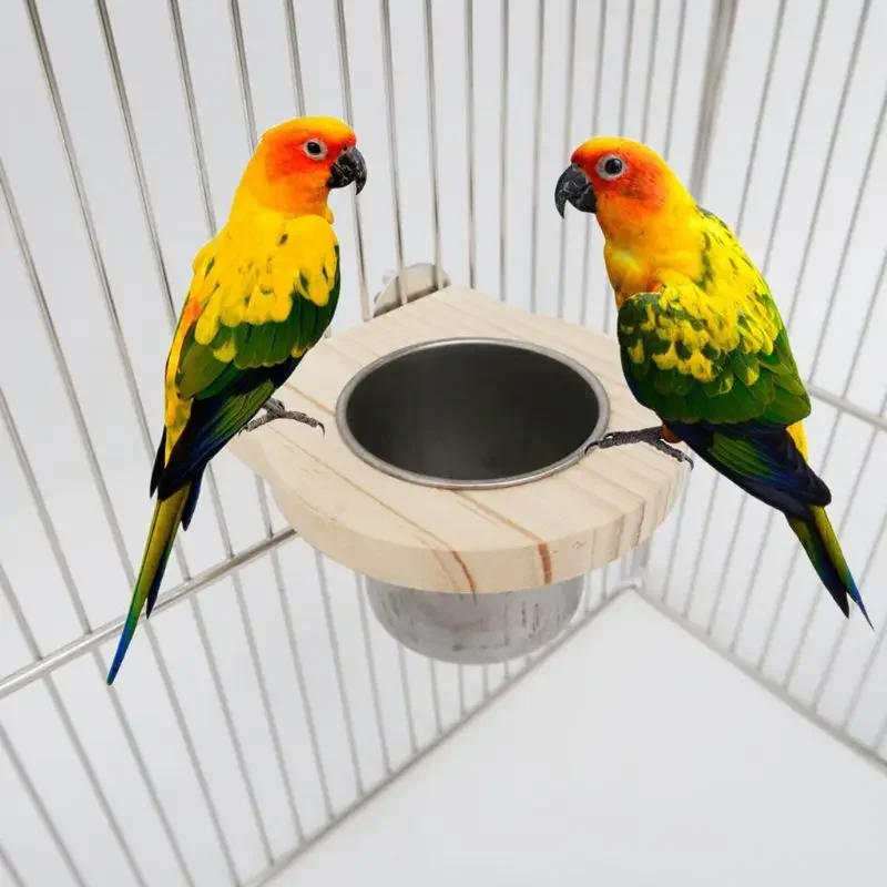 Bird Feeding Cups with Clamp Parrot Cage Hanging Food Water Bowl Stainless Steel Coop Cup Feeding Dish Feeder for Parakeet J9K