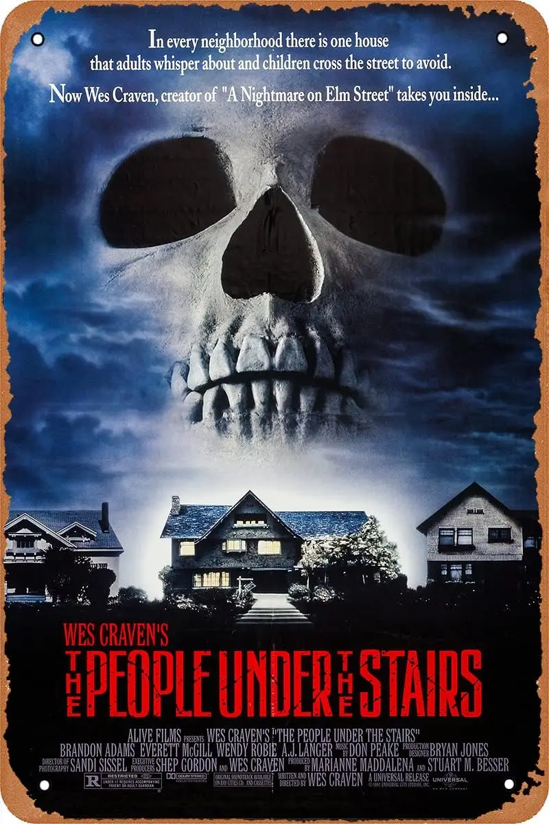 Letrero de metal vintage de película, póster de película de terror The People Under the Stairs para decoración de pared de bar, pub, hogar, cafetería, 8x12 pulgadas
