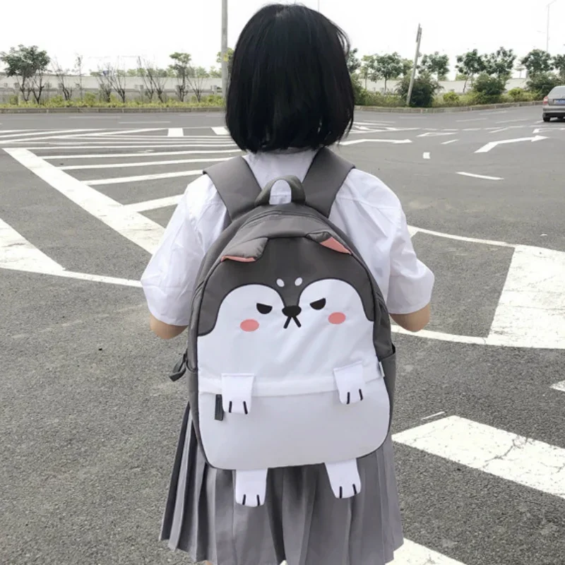 Shiba Inu Corgi Husky Dog kanvas ransel cetak kartun lucu Fashion tas bahu wanita tas sekolah pelajar ransel Laptop