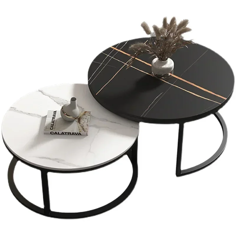 2pcs Light Luxury Marble Slate Tea Coffee Tables Minimalist Sofa Side Table Modern Round Center Table for Living Room Furniture