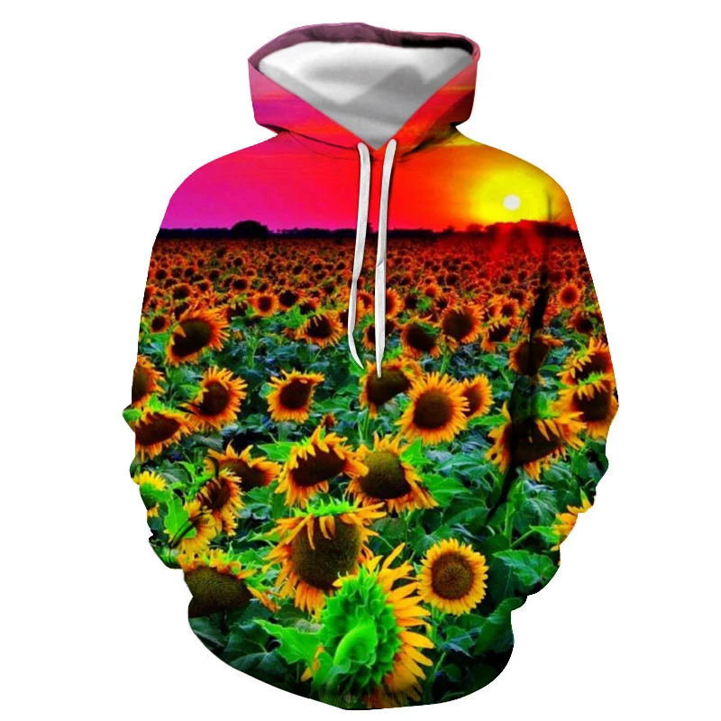 Sunflower 3D Printed Plant Men's Hoodies Outdoor Garden Scene Casual Sports Sweatshirt Street Clothing Comfortable Hooded Shirts