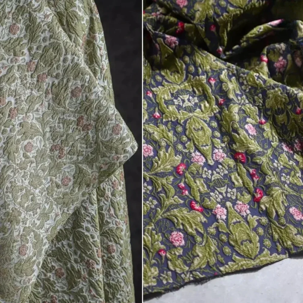 

Navy Blue Rose Red Vintage Jacquard Fabric for Embossed Jacket Fashion Clothing Designer Diy Sewing Material By The Meter