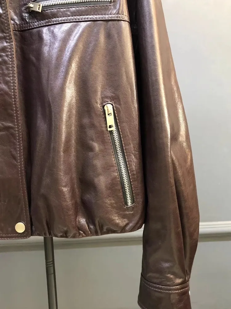 Style petit ami automne nouvelles femmes en peau de mouton en cuir véritable veste coupe ample moto Biker manteau décontracté Streetwear Cargo veste