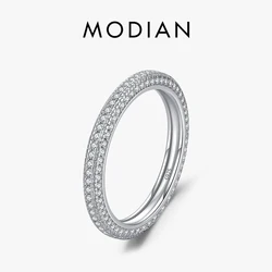 MODIAN New 925 Sterling Silver Luxury Eternity Band Rings For Women Sparkling Clear CZ Wedding Engagement Band Fine Jewelry