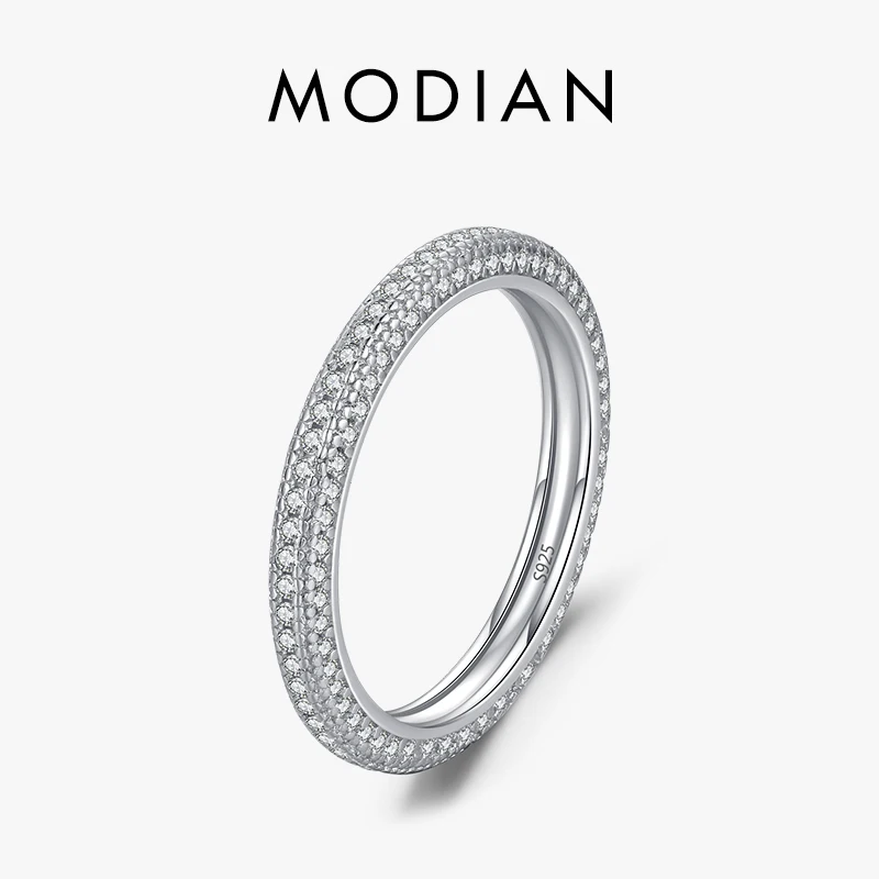 MODIAN nowy 925 srebro luksusowe wieczność obrączki dla kobiet musujące jasne CZ ślubna obrączka zaręczynowa Fine Jewelry