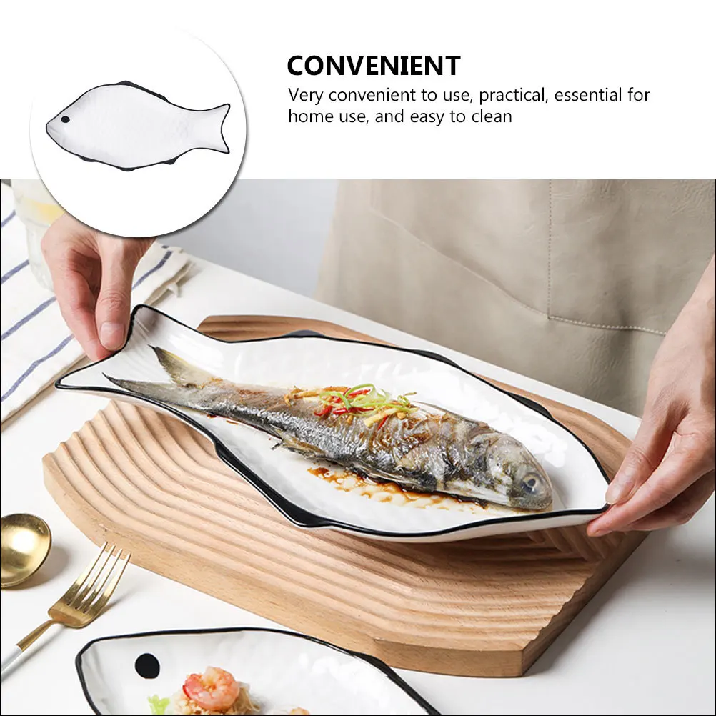 

Fish Steaming Dish Ceramic Plate Creative Steamer Storage Steamed for Cooking Fish-shaped
