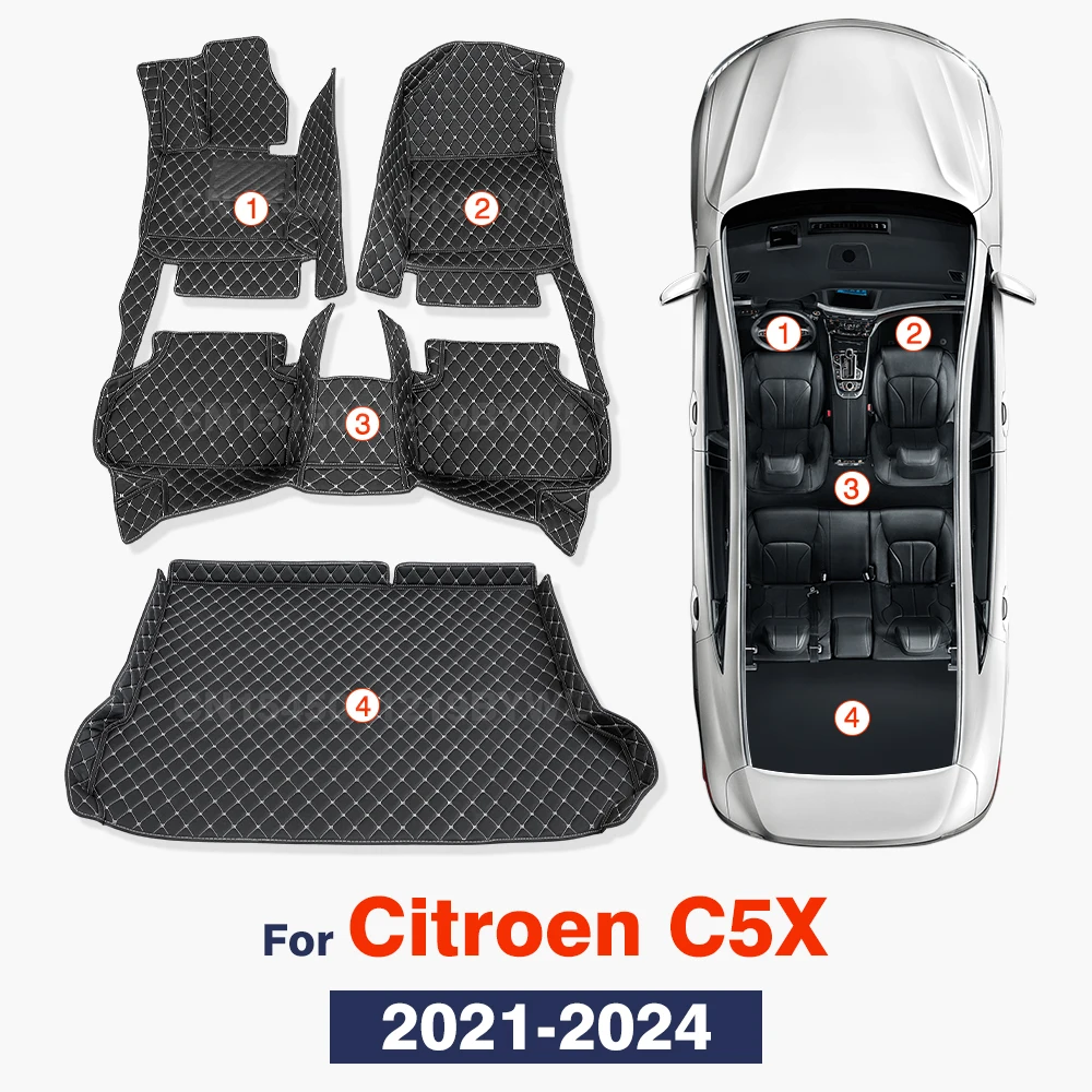Car Floor Mats For Citroen C5X 2021 2022 2023 2024 Car Trunk Mat Carpet Cover Interior Accessories Protective Pads