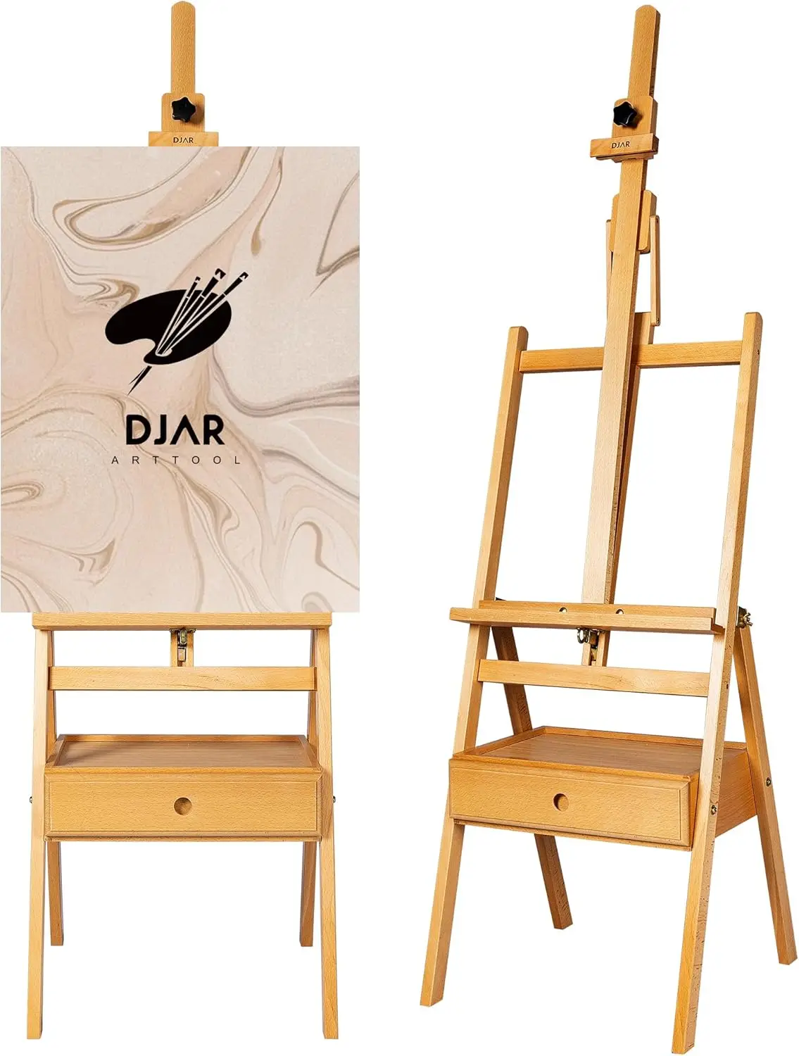 

Adjustable H-Frame Easel with Storage Drawer, Solid Beech Wood, Holds Canvas up to 36", Natural