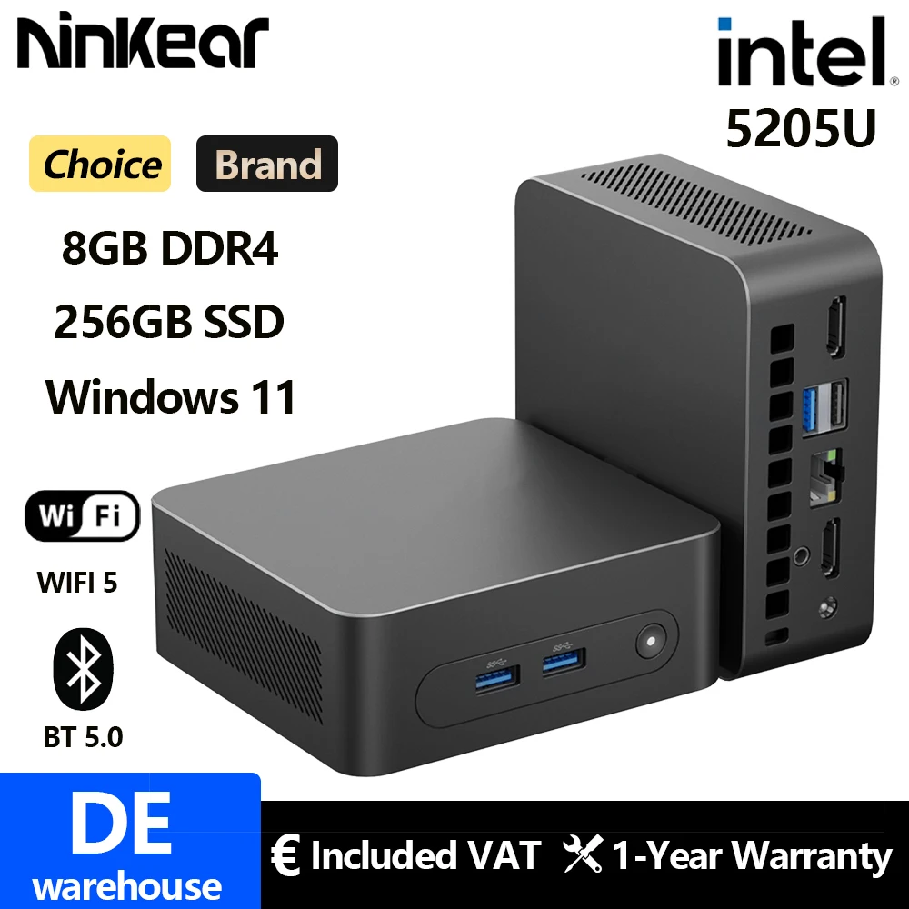 Ninkear M2 PLUS Mini PC Mini komputer Intel 5205U do 1,9 GHz 8 GB DDR4 256 GB SSD Windows 11 Komputer stacjonarny Mini komputer stacjonarny