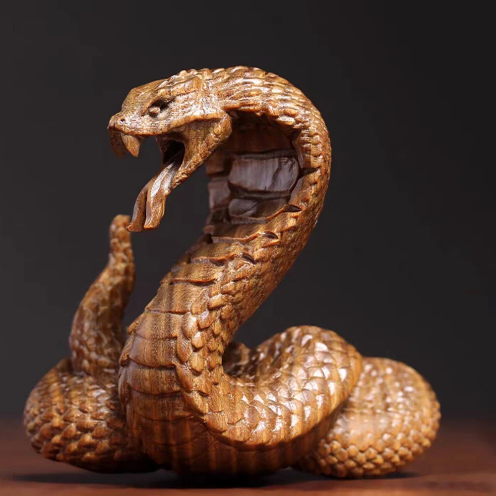 JW61- 6.8 CM King Cobra Green Sandalwood Python Sculpture Zodiac Snake Decoration Craft Gift Miniatur Ornaments