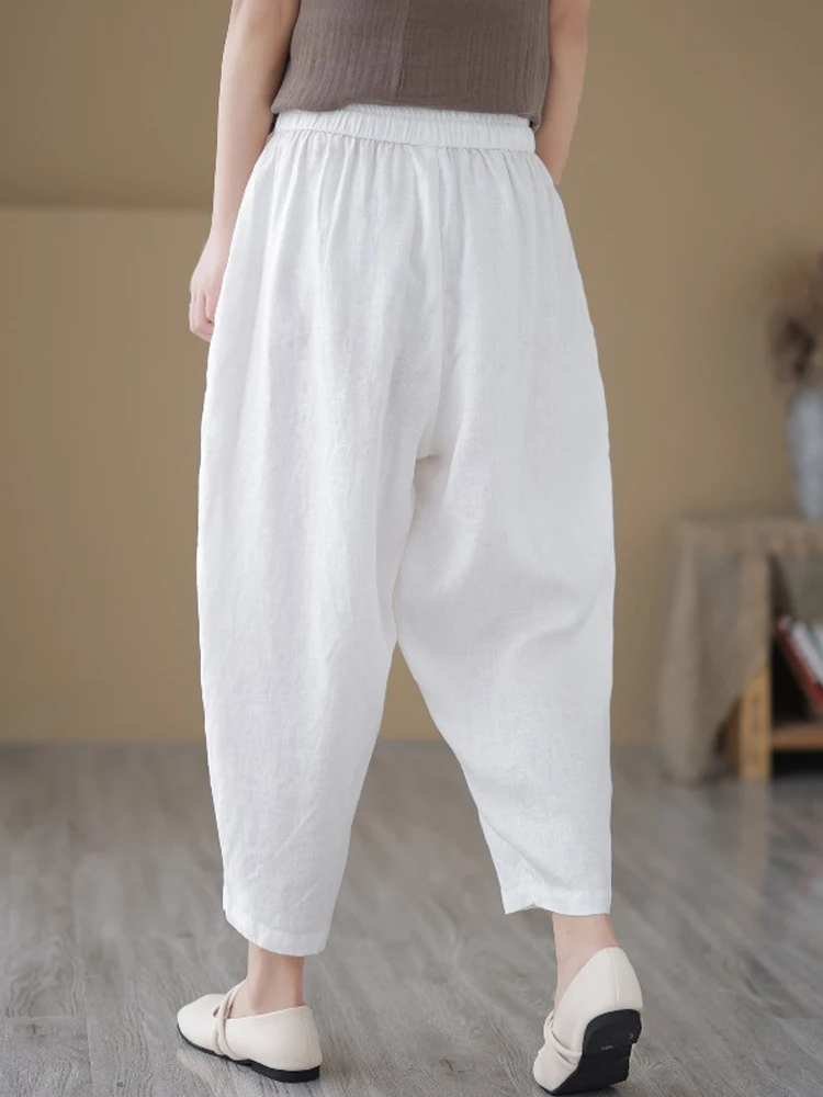 Summer 2023 Elegant Fashion Cotton Harem Pants Women Loose High Waist Ankle-Length Radish Pants Minimalist Patchwork Trousers