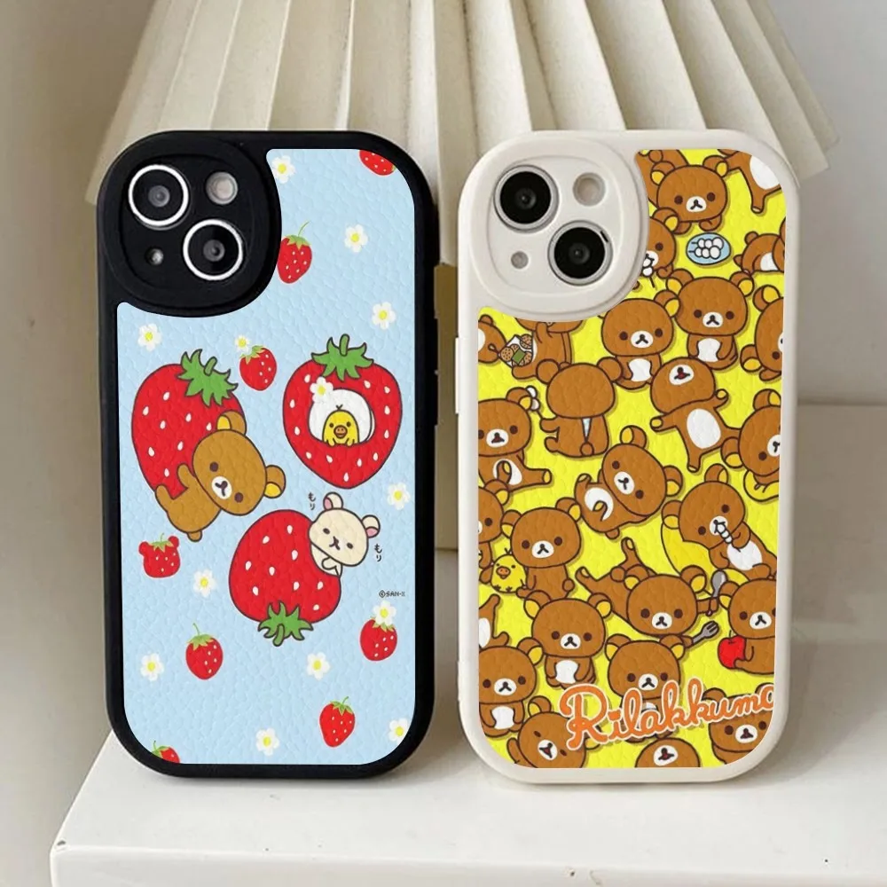 R-Rilakkuma Phone Case Hard Leather For iPhone 16 15 14 13 12 Mini 11 14 Pro Max Xs X Xr 7 8 Plus Fundas