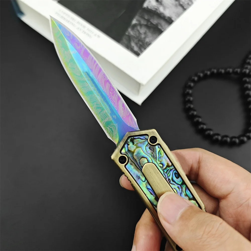 Tactical Colorful Pattern Pocket Knife 440 Blade Zinc Alloy Inlaid Bobby Handle Outdoor Camping Hunting Knives Survival Tool