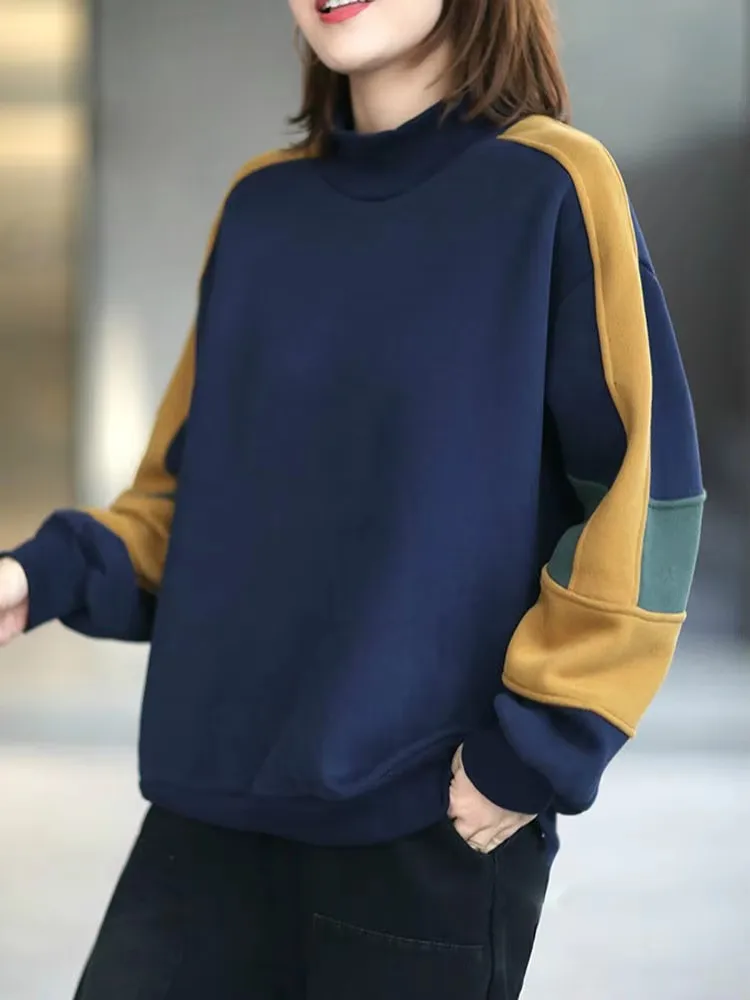 Amax luluE النمط الأوروبي الملابس الشتوية أزياء المرأة الفراء الدافئة عارضة فضفاض هوديس السيدات المرقعة خمر فاسق بلوزات