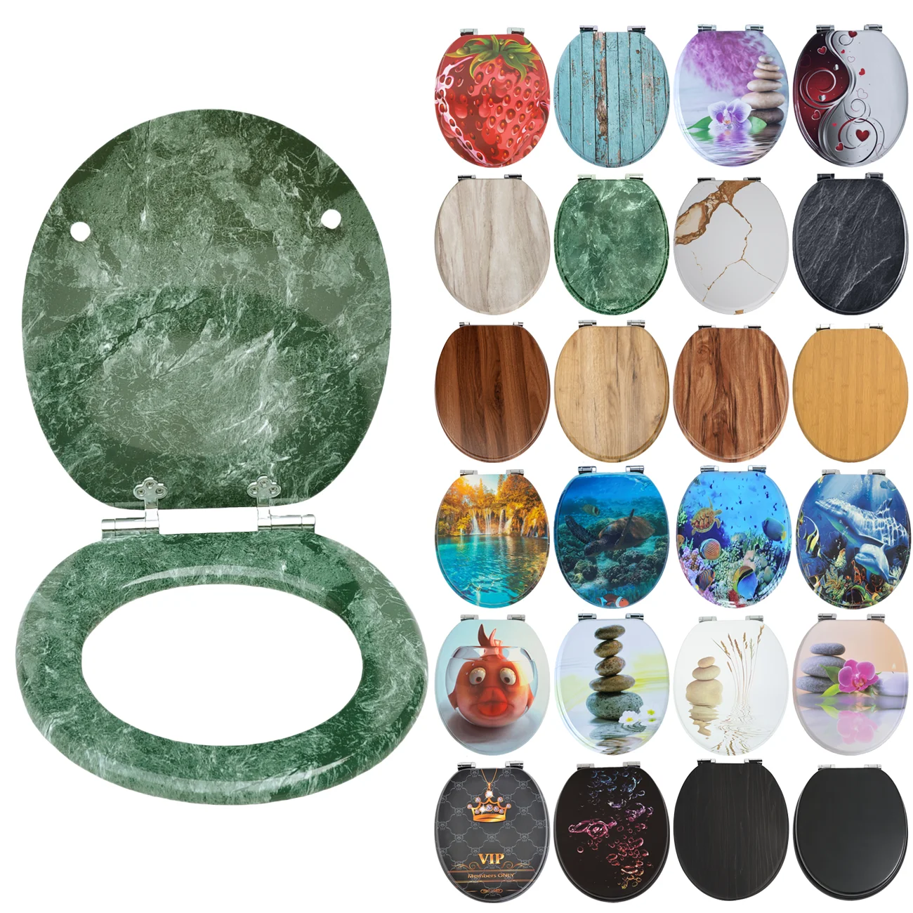 SAINOS Siège de toilette avec abaissement automatique, couvercle de toilette antibactérien en MDF, siège WC, couvercle de toilette, abattant de toilette, installation facile