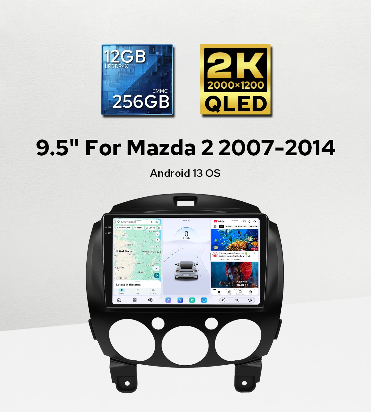 2000*1200 2K QLED 9.5 Inch Car Stereo for Mazda 2 2007-2014 Car Multimedia Player Retains BOSE Amplifier/Steering Wheel Controls
