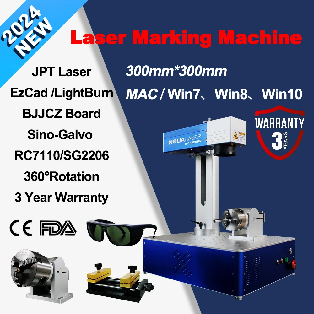 

Fiber Laser Marking Machine JPT Raycus 30W 50W Stainless Steel Engraver Metal Business Cards Cutting Silver with Rotary Axis