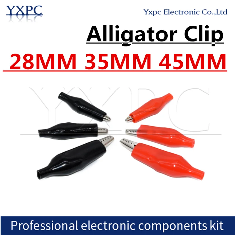 20pcs 28MM 35MM 45MM Metal Alligator Clip Crocodile Electrical Clamp Testing Probe Meter Black Red with Plastic Boot Charging