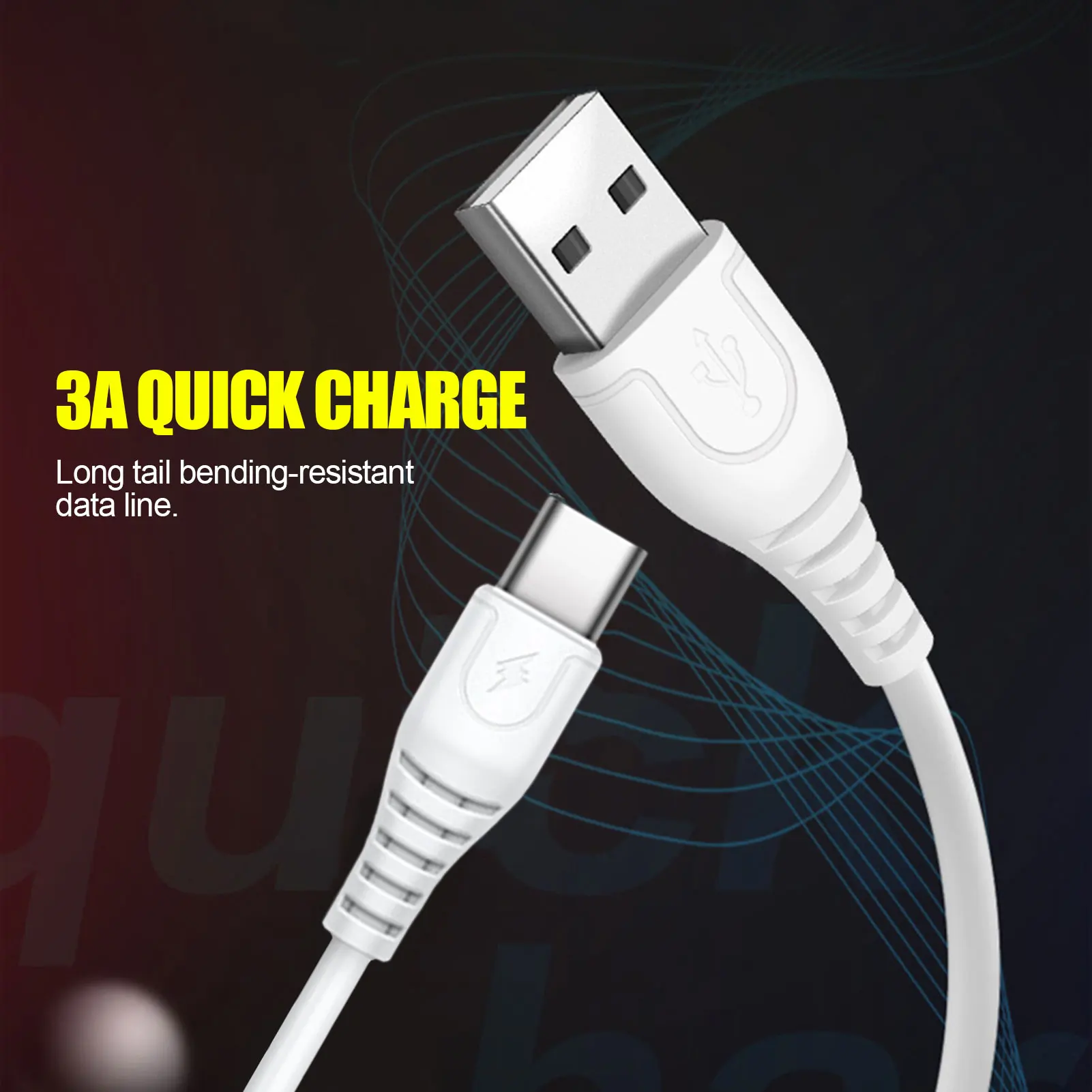 USB szybki kabel danych do ładowania 3A zaokrąglone mocny kabel drut USB typu C kabel komórek kable telefoniczne i adaptery akcesoria do telefonów komórkowych