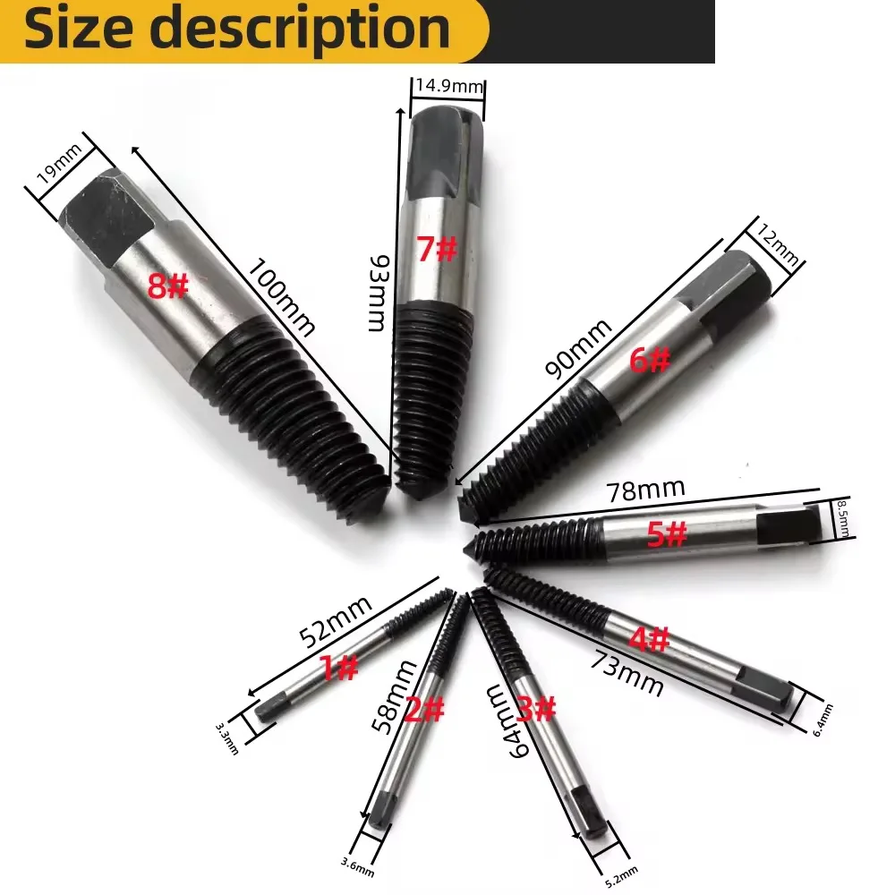 6-8 Pcs Set Screw Extractor Easily Take Out Damaged Water Pipe Extractor Broken Bolt Screws Remover Woodworking Tools Drill Bits