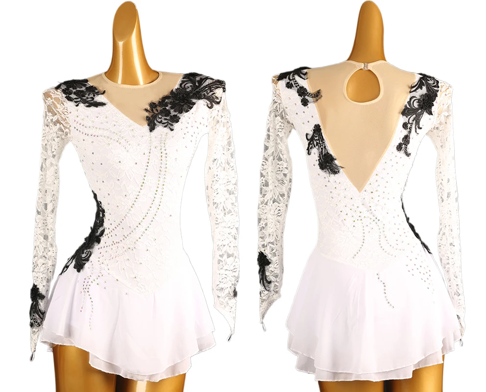 Figure Skating Dress white Women girl Ice Skating Dress Gymnastics Costume custom crystal rhinestone B274