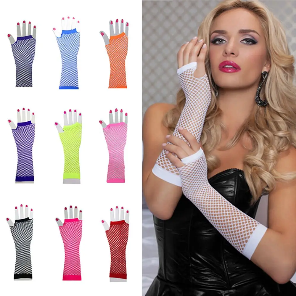 Lady Sexy Nightclub Mesh Net Rete da pesca Feste Guanti Guanti a rete Guanto lungo Guanto punk