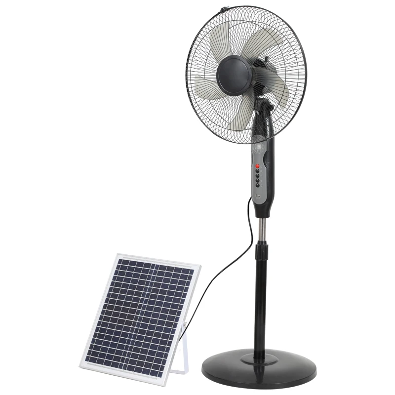 16 Inch 12V DC Solar Fan Solar AC DC Rechargeable Fan Cheap Price Vertical Solar Fan with Panel and LED Light